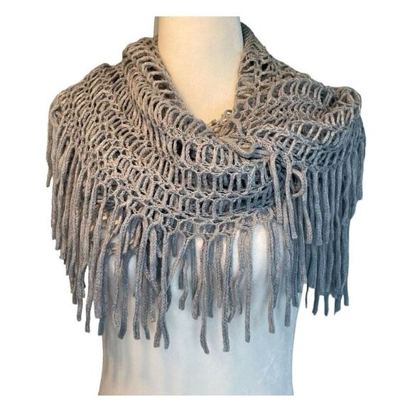 Cejon Open Knit Fringe Collar Scarf Gray Snood Neck Warmer Winter One Size - Picture 1 of 4